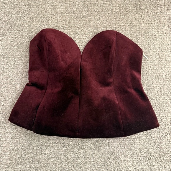 ZARA VELVET CORSET TOP & TROUSERS SUIT - BURGUNDY - Picture 3 of 5